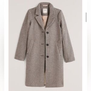 Abercrombie Women’s Plaid Wool-Blend “Dad Coat” , Taupe-Plaid, Size S